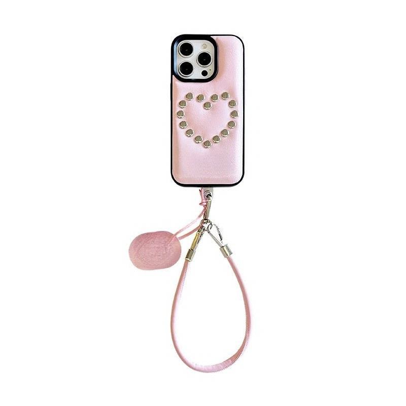 Leather 3D Rivet Heart For iPhone