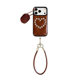 Leather 3D Rivet Heart For iPhone