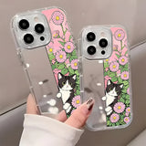 Cute Cat Daisy Flower Pattern Back Mirror Phone Case For iPhone