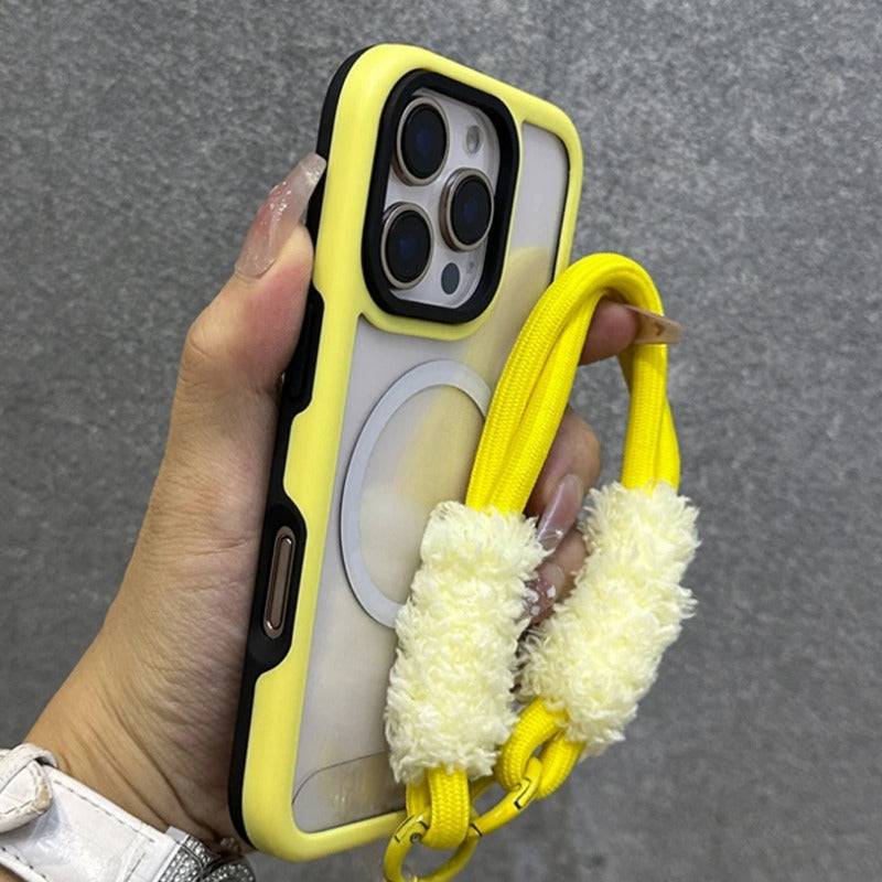 Candy Color Frame Magnetic Wrist Strap Case For iPhone