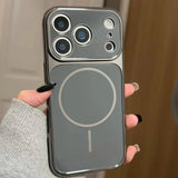 Electroplated Large Window Magnetic Phone Case For iPhone