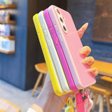 Solid Color Contrast Lanyard Phone Case For Samsung
