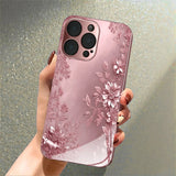 Romantic and Beautiful Flower Pattern Pink Electroplated Glass Phone  for iPhone