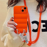 Crossbody Necklace Strap Lanyard Down Jacket Silicone Soft Phone Case For iPhone