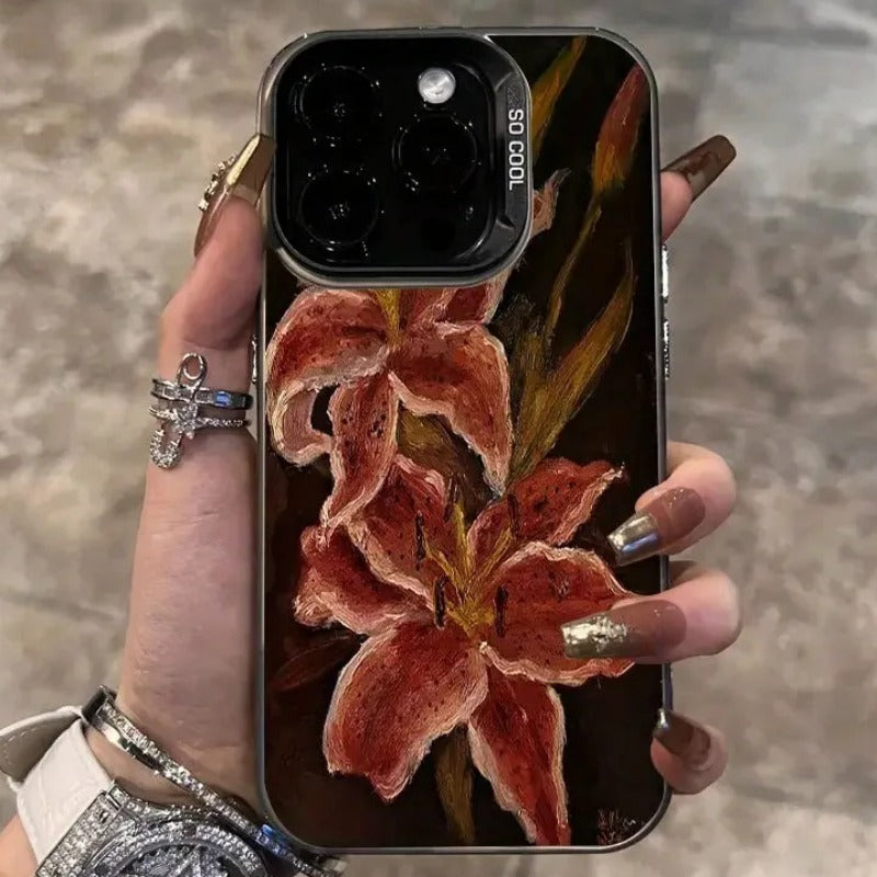 Oil Painting Lily Flower Retro Pattern Phone Case For iPhone