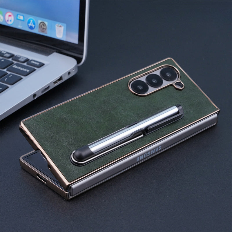Electroplating Touch Pen PU Leather Holder Phone Case For Samsung Z FOLD