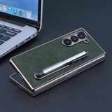 Electroplating Touch Pen PU Leather Holder Phone Case For Samsung Z FOLD