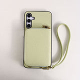 Solid Color Lanyard Card Holder Phone Case For Samsung