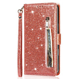 Zipper Glitter Wallet Leather Case For iPhone