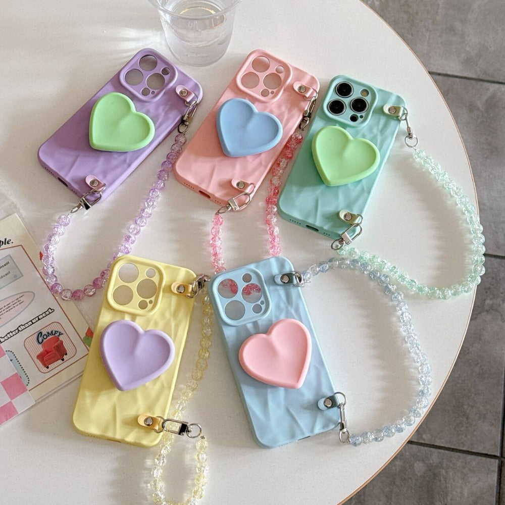 Cartoon Heart Pearl Chain Phone Case For iPhone