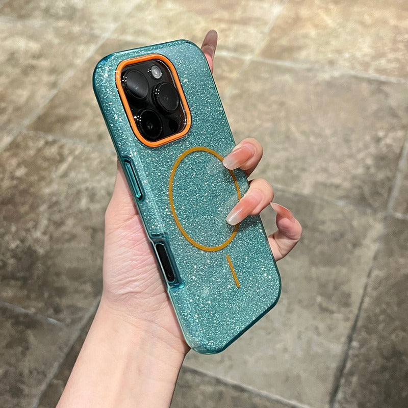 Double-layer Thick Glitter Magnetic Phone Case For iPhone
