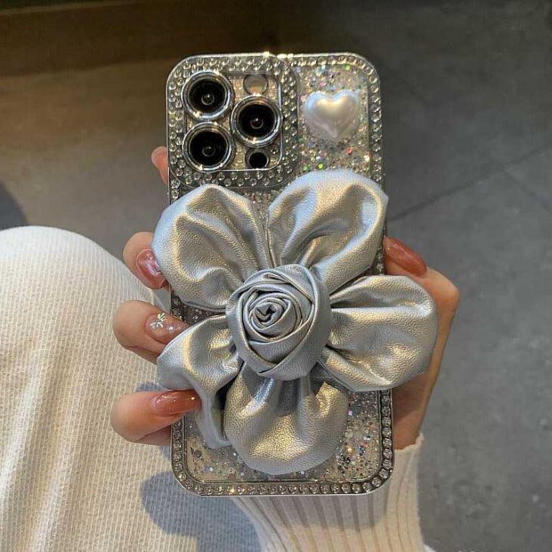 Glitter Three-dimensional Leather Flower Phone Case For iPhone
