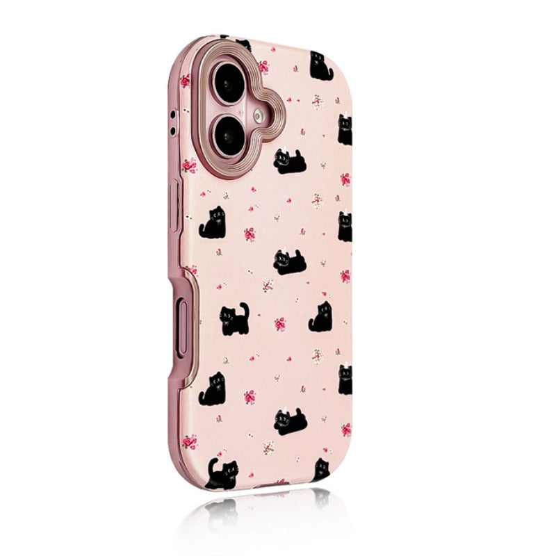 Pink Black Cat Phone Case For iPhone