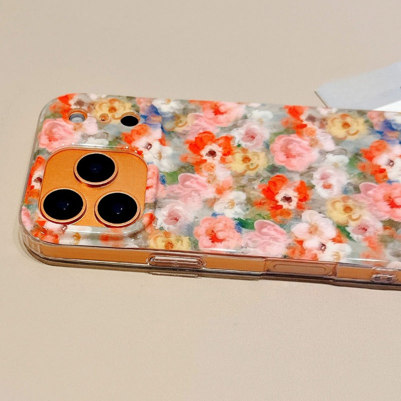 Silicone Anti-fall Oil Painting Flower Phone Case For iPhone
