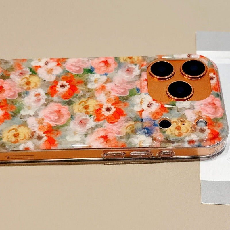 Silicone Anti-fall Oil Painting Flower Phone Case For iPhone