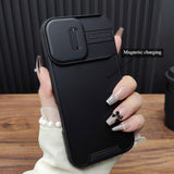 Sliding Cover Lens Airbag Anti-fall Wireless Charging Silicone Case For iPhone