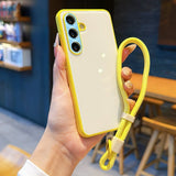 Solid Color Contrast Lanyard Phone Case For Samsung