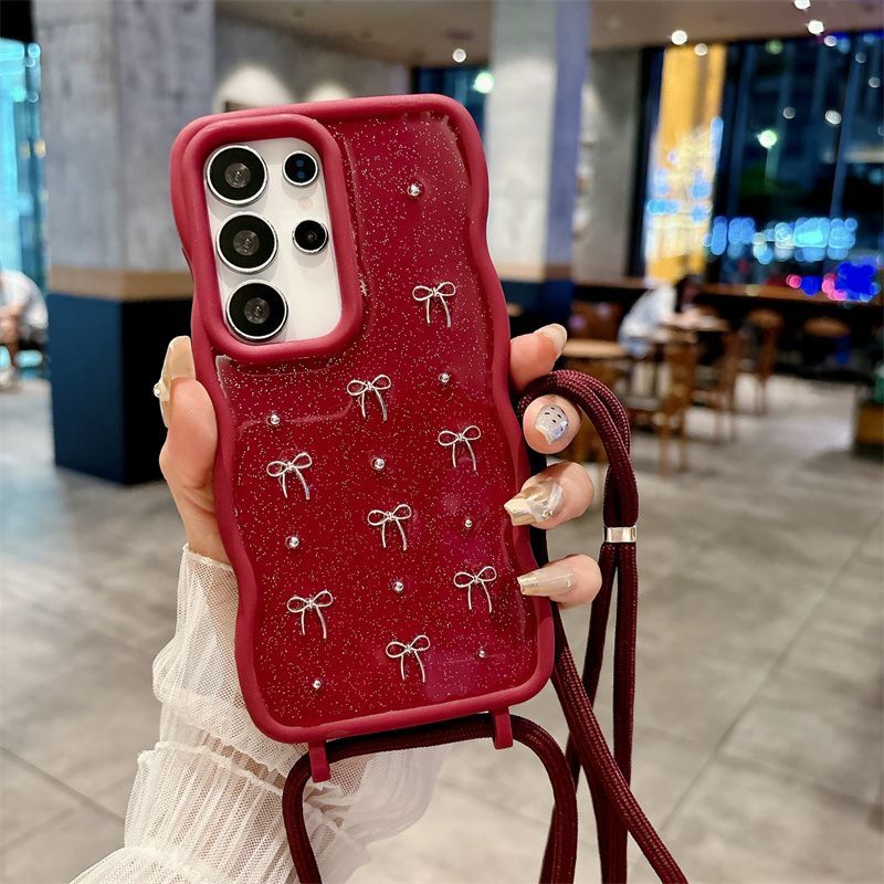 Wave Pattern Crossbody Epoxy Butterfly Phone Case For Samsung