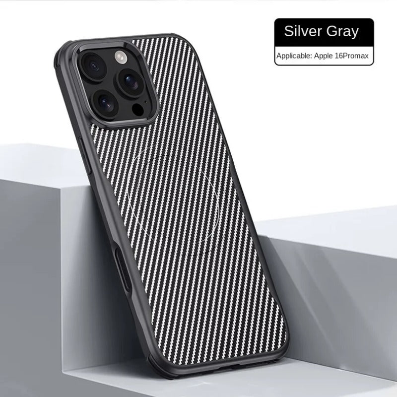 Carbon Fiber Texture Magnetic Wireless Charging Business Phone Case For iPhone