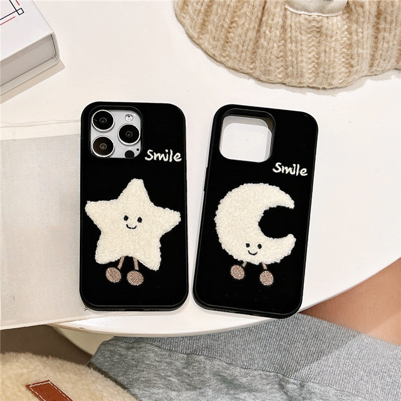 2 in 1 Embroidered Stars and Moon Phone Case For iPhone