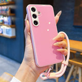 Solid Color Contrast Lanyard Phone Case For Samsung