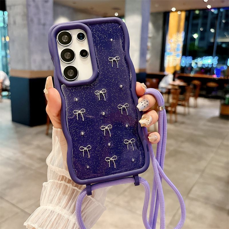Wave Pattern Crossbody Epoxy Butterfly Phone Case For Samsung