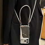 Simple Mirrored Phone Case with Lanyard For iPhone