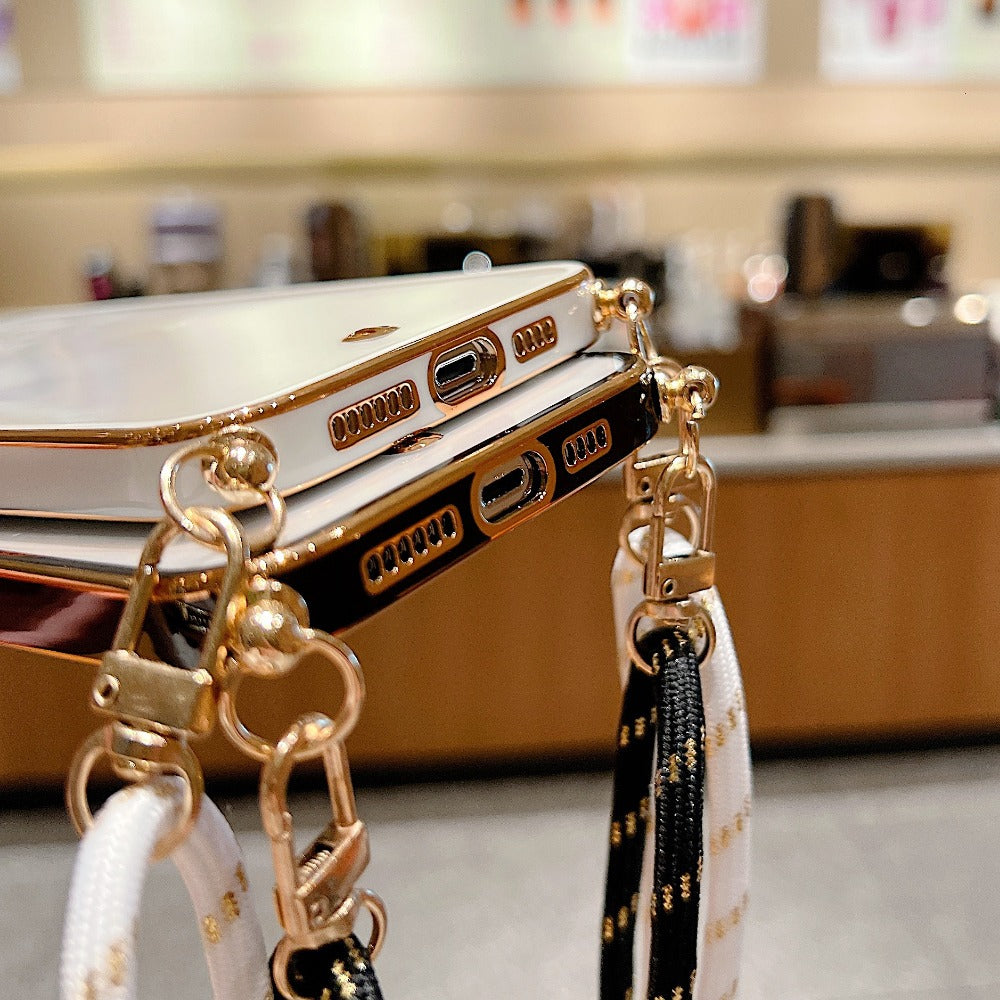 Two-color Electroplating Mobile Phone Case with Lanyard For iPhone