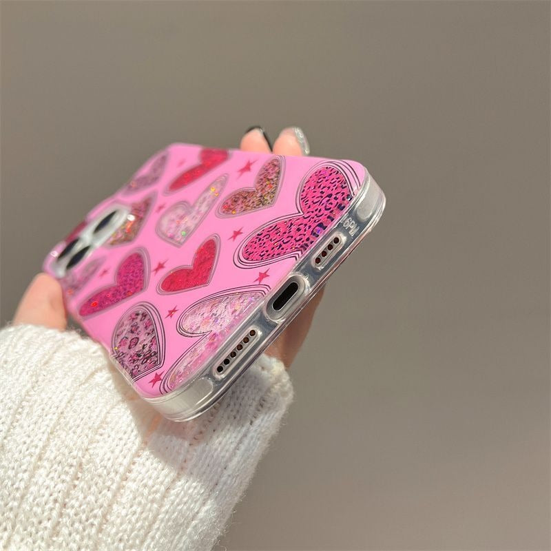 Semi-transparent Leopard Print Heart Phone Case For iPhone