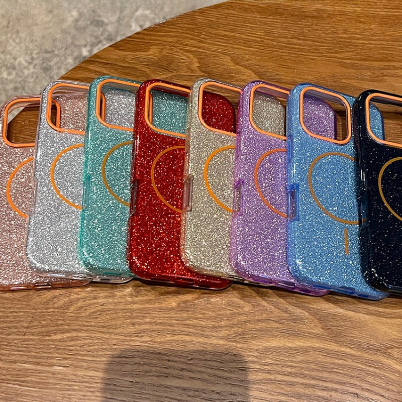 Double-layer Thick Glitter Magnetic Phone Case For iPhone