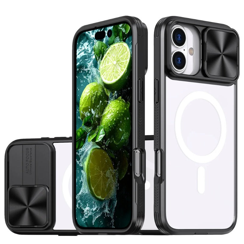 Slide Camera Lens Protection Clear Magnetic Phone Case For iPhone