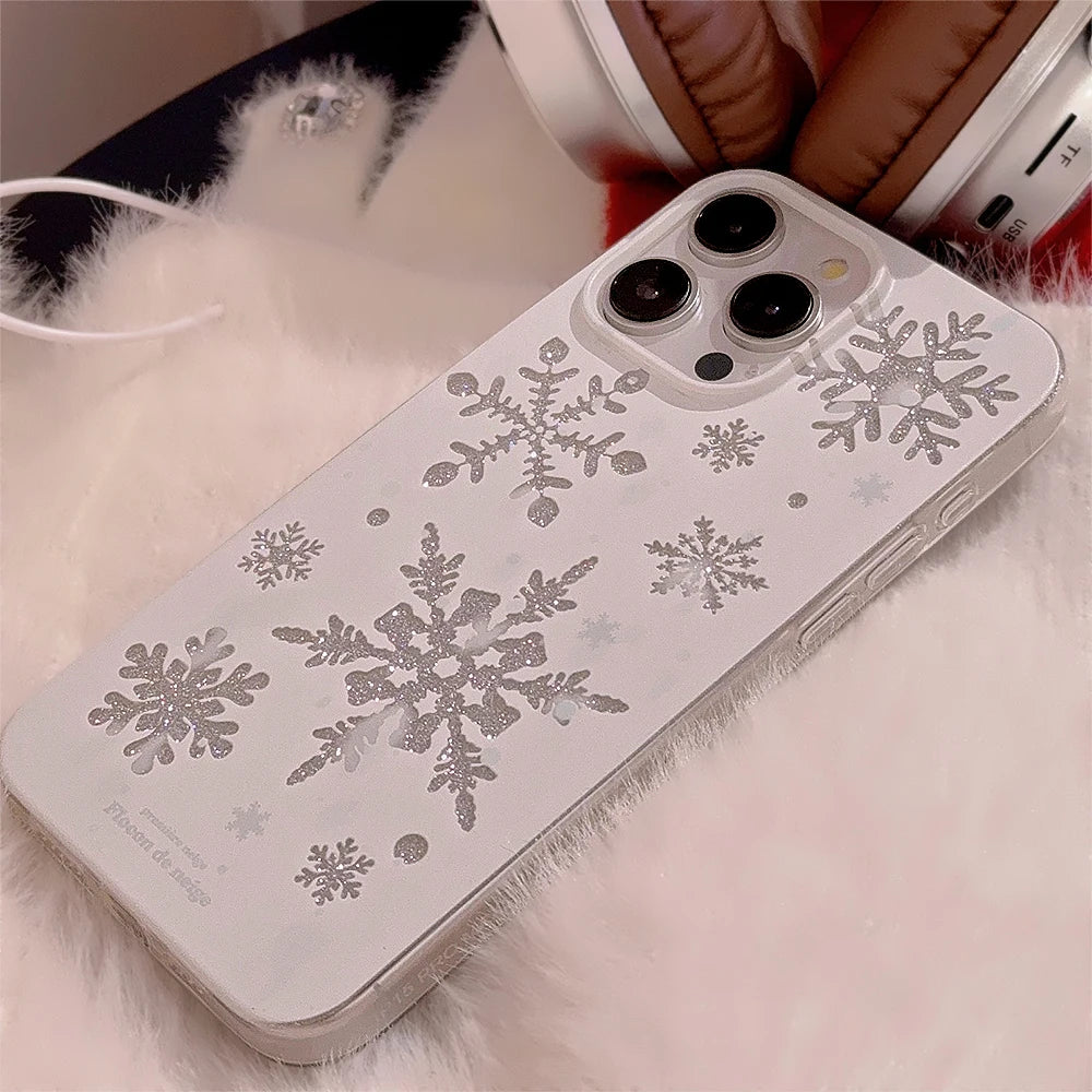 Bling Bling Glitter Winter Snowflakes Christmas Style Phone Cover Case For iPhone