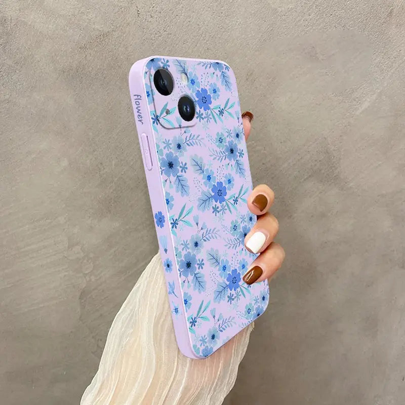 Blue Floral Silicone Phone Case For iPhone