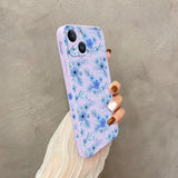 Custodia per telefono in silicone floreale blu per iPhone