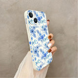 Custodia per telefono in silicone floreale blu per iPhone