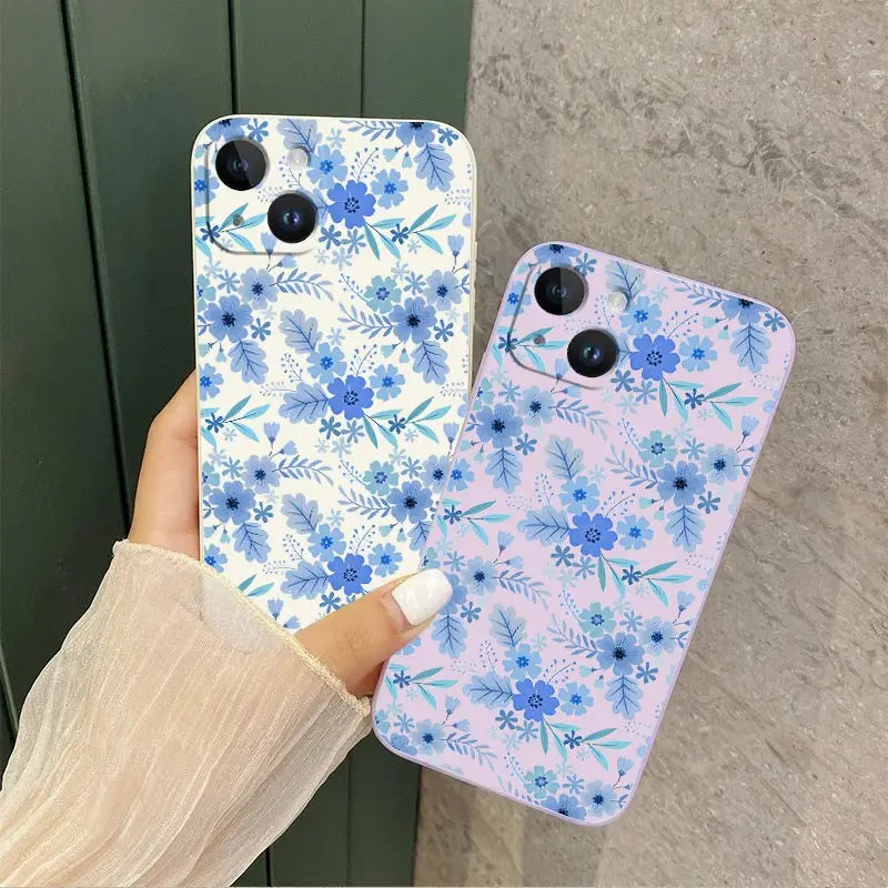 Blue Floral Silicone Phone Case For iPhone