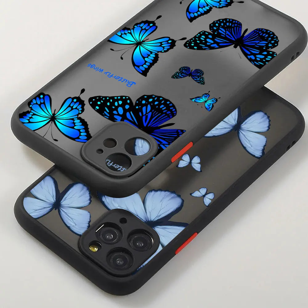 Blue Pinks Flower Butterfly cases For iPhone