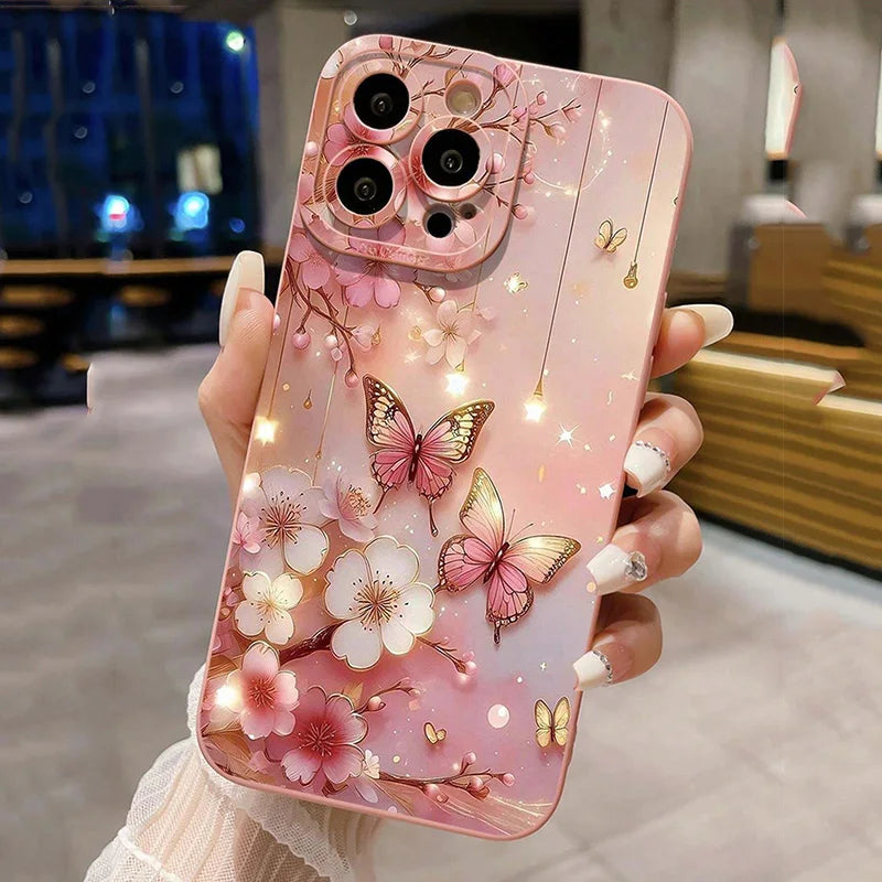 Butterfly & Floral Design Shockproof Phone Case For iPhone