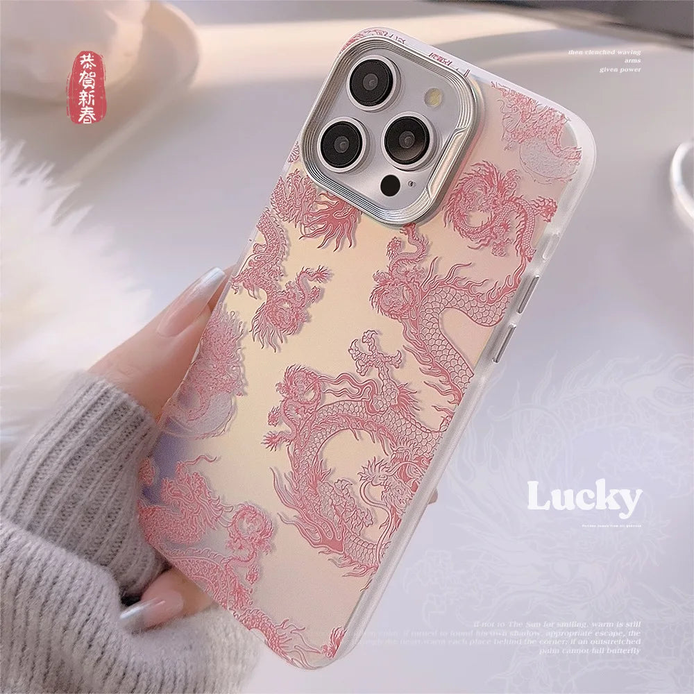 Custodia Cartoon Laser Pink Dragon per iPhone