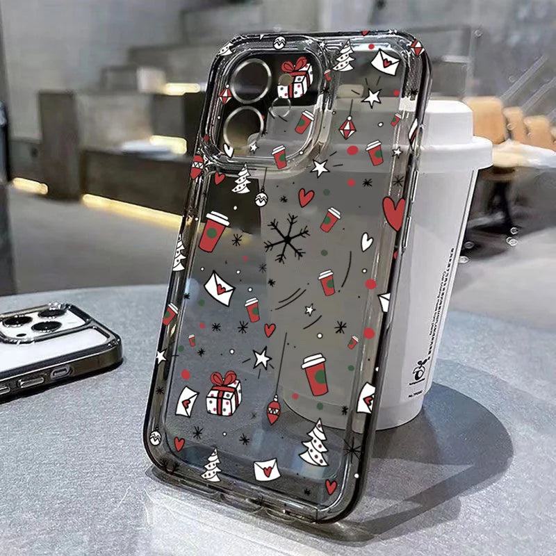 Luxury Cartoon Christmas Shockproof Transparent Phone Case For iPhone