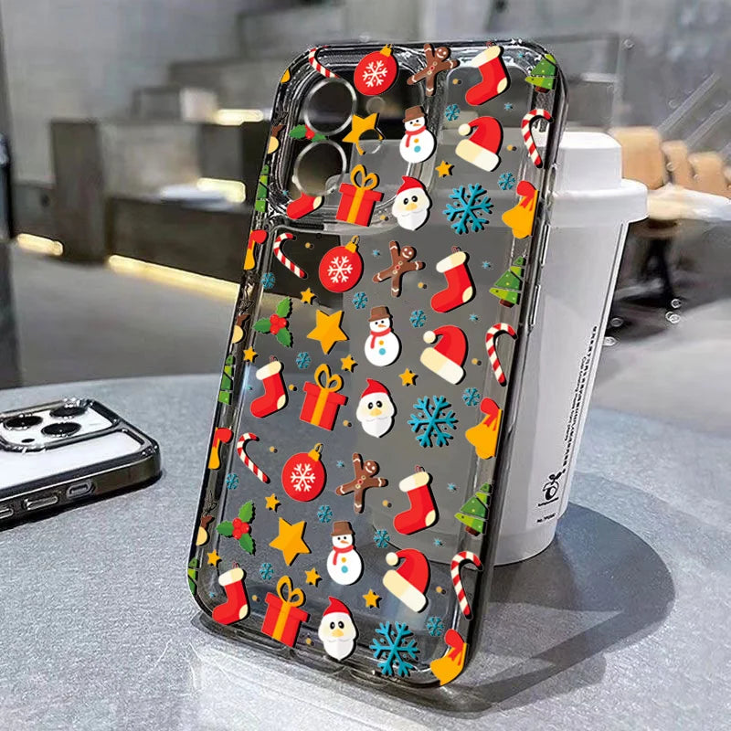 Luxury Cartoon Christmas Shockproof Transparent Phone Case For iPhone