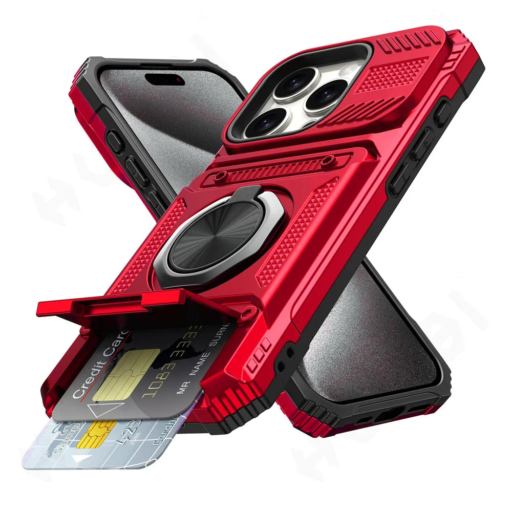 Magnetic Rotated Ring Kickstand Heavy Duty Drop Protection Wallet Case For iPhone