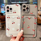 Cherry Flower Clear Phone Wallet Case For iPhone