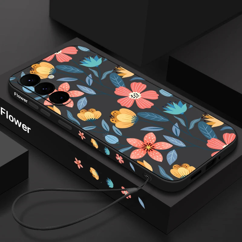 Colorful Flower Silicone Lanyard Case For Samsung