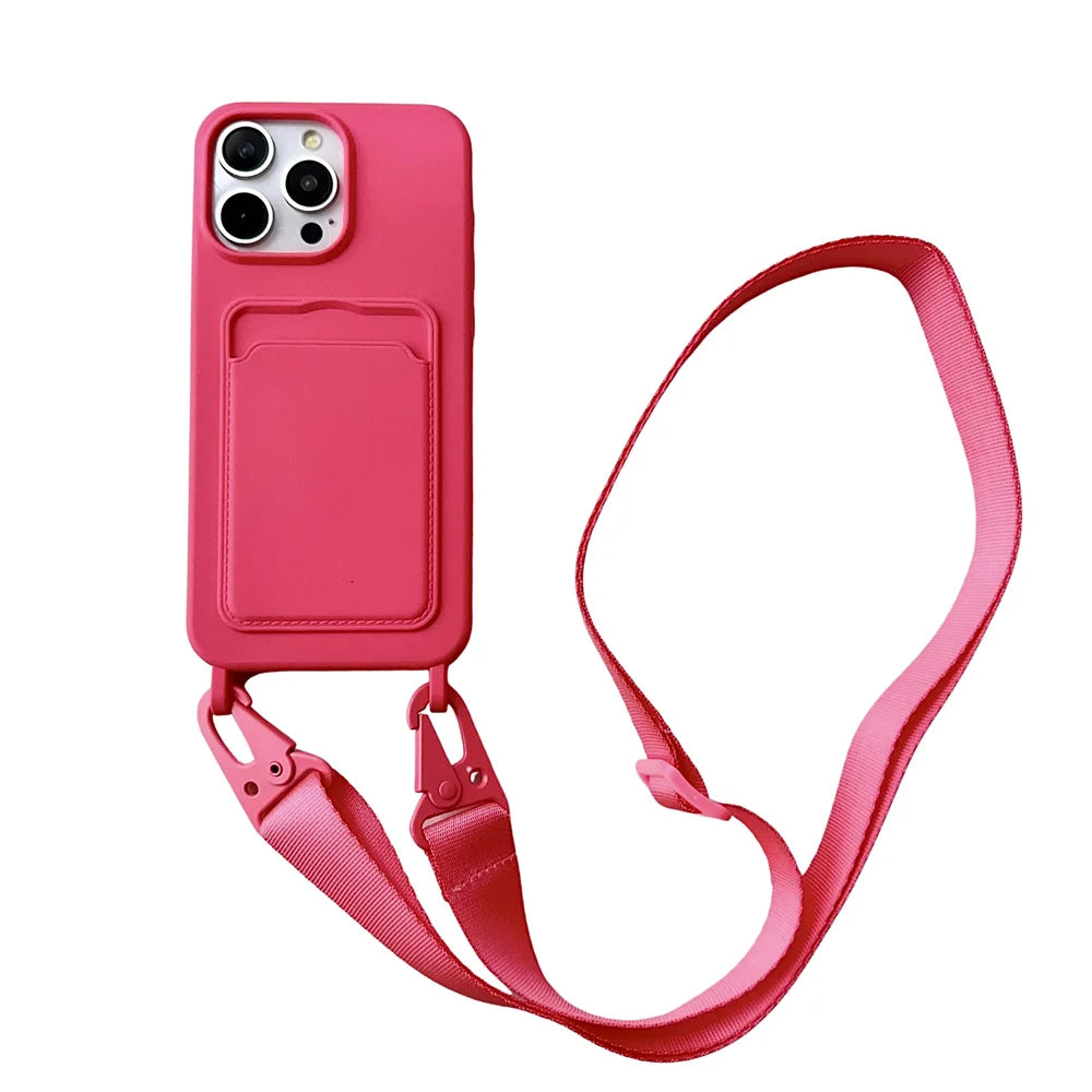 Crossbody Lanyard Necklace Rope Wallet Silicone Case For iPhone