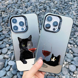 Cute Cat Goblet Drink Couple Phone Case For iPhone