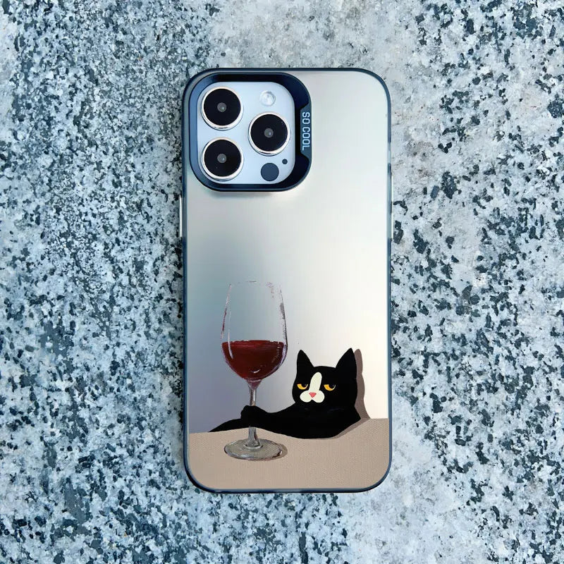 Cute Cat Goblet Drink Couple Phone Case For iPhone