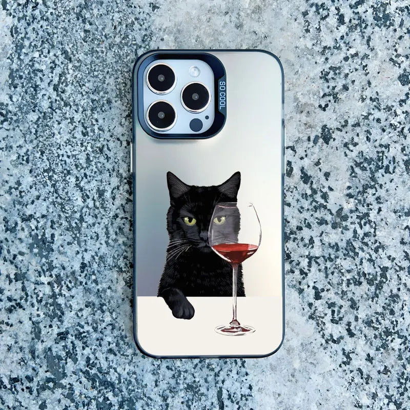 Cute Cat Goblet Drink Couple Phone Case For iPhone