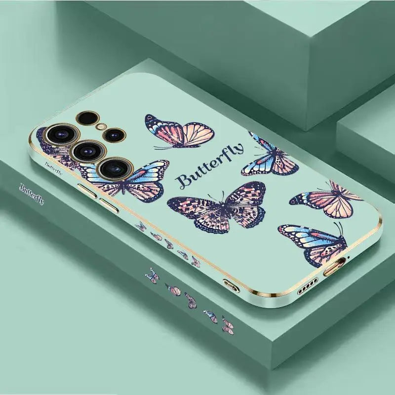 Custodia per telefono placcata di lusso con farfalla danzante per Samsung
