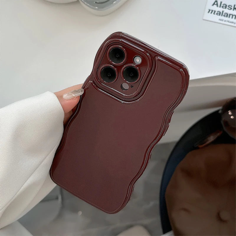 Cute Wine Red Wave Frame Case For iPhone